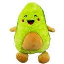 Sitzendes Avocado Plüschtier XXL ca. 80 cm in Grün mit beiger Bauchfläche und fröhlichem Gesicht mit roten Wangen.